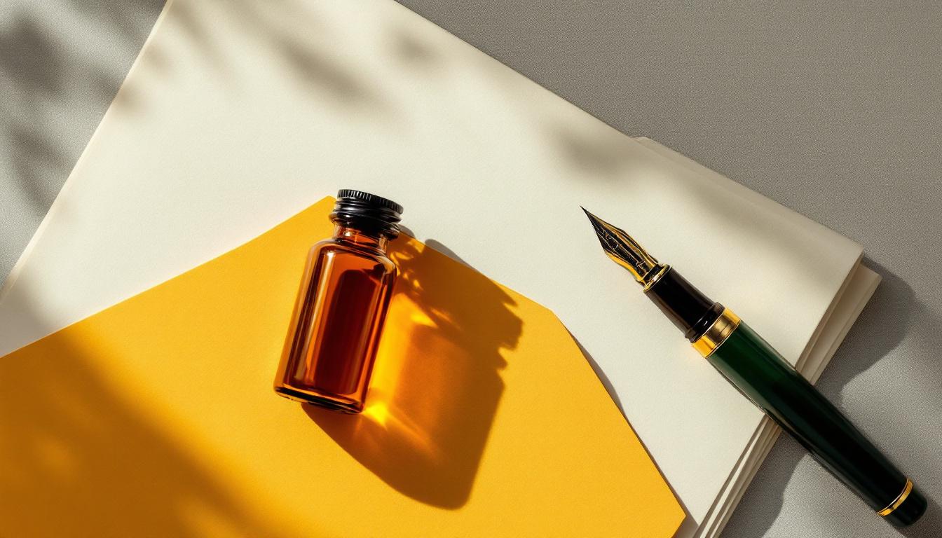 Amber peptide vials on ivory linen — editorial overhead.
